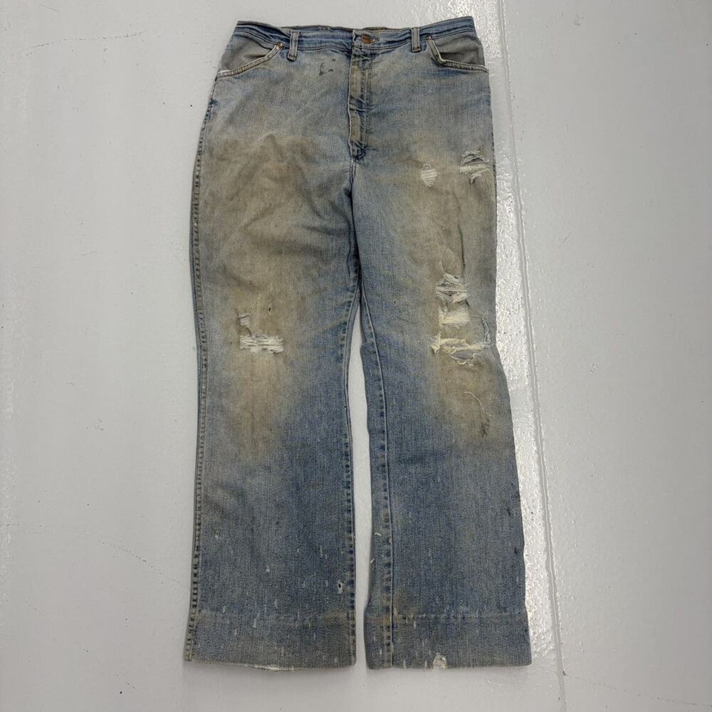 Vintage 70s Maverick Blue Distressed Flared Jeans 31x29